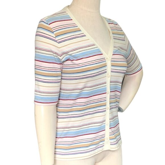 Tommy Hilfiger Striped Knit V-Neck Button Front Top 3/4 Sleeve Sz L #139i - Picture 2 of 8